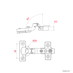 Charnière invisible amortie À clipser Entraxe 38 À Demi-recouvrement