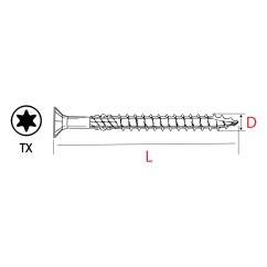 200 Vis à bois tête fraisée TORX Type 17 Cut 5x80mm - Acier blanc