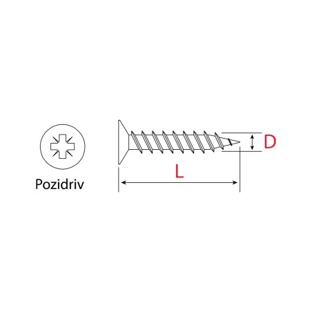 500 Vis à bois TF plate Pozidriv 3.5x25 - Acier zingué