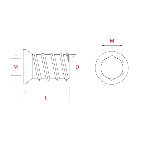 10 Inserts filetés À visser M8x25mm - Acier bichromaté