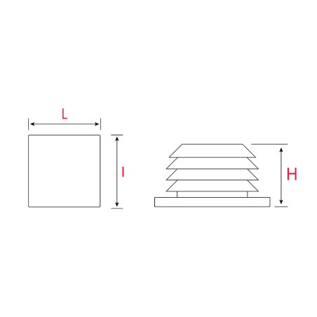 Embout cannelé rentrant Noir carré - Plastique