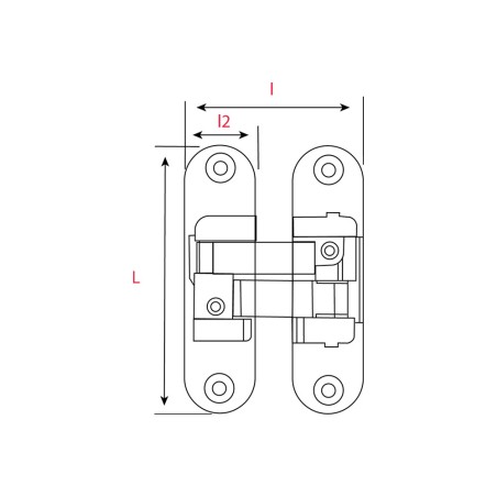 2 charnières invisibles 3D Droite 95x23mm - Zamak