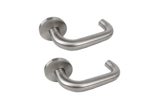 2 Poignées de porte CAMÉLIA Satiné mat sur rosace ronde - Inox 304