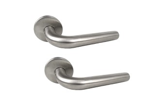 2 Poignées de porte DOLCIA Satiné mat sur rosace ronde - Inox 304