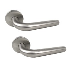 2 Poignées de porte DOLCIA Satiné mat sur rosace ronde - Inox 304