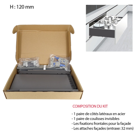 2 Côtés tiroir double paroi Extra Plat Gris H.120