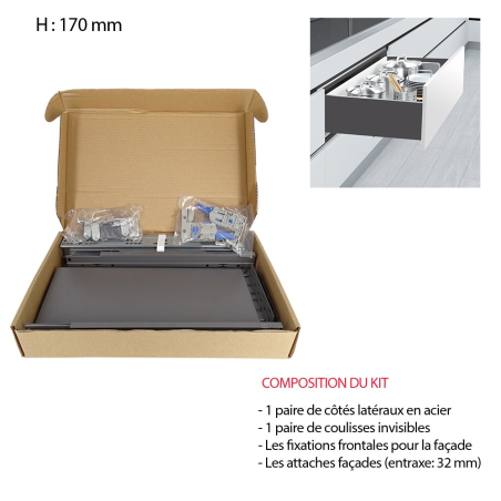 2 Côtés tiroir double paroi Extra Plat Gris H.170