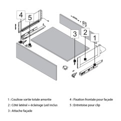 2 Côtés tiroir double paroi V-GLASS Gris Verre+Led - H.170