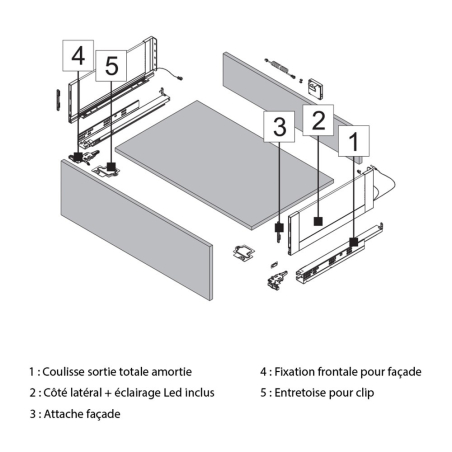 2 Côtés tiroir double paroi V-GLASS Gris Verre+Led - H.80