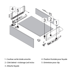 2 Côtés tiroir double paroi V-GLASS Gris Verre+Led - H.80